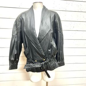 Donna pelle black leather jacket retro medium